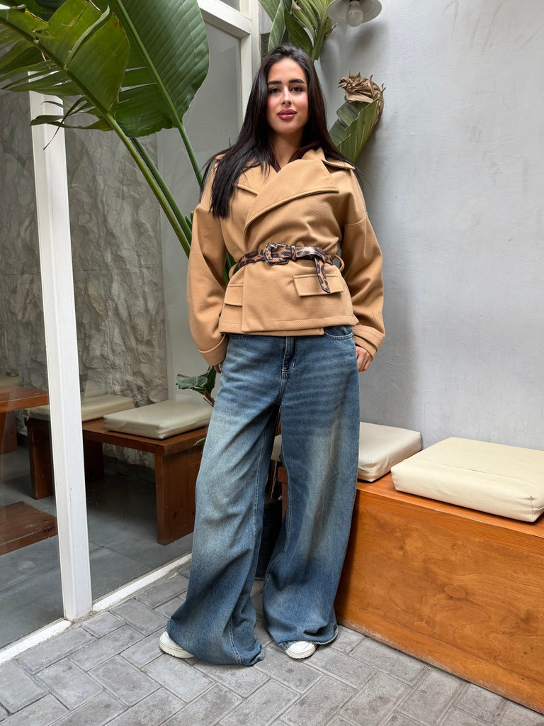 Beige Belted Wool Jacket - Mii