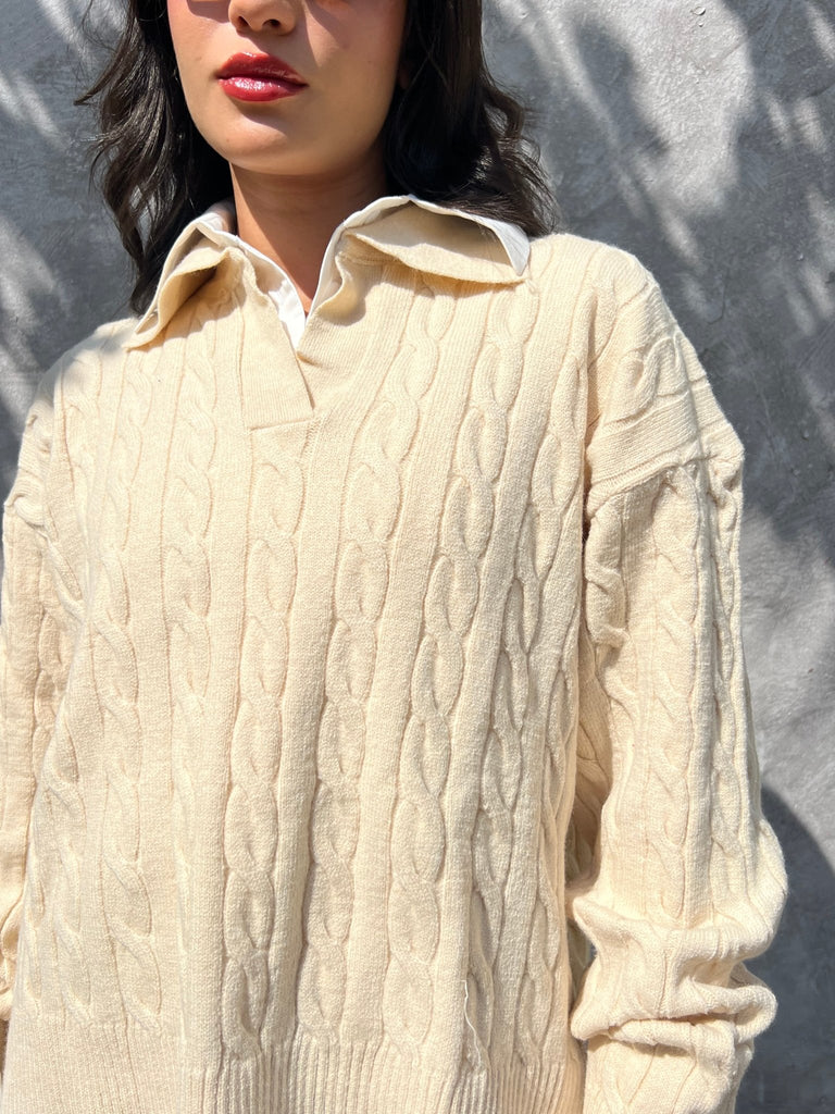 Beige Braided Pullover - Mii