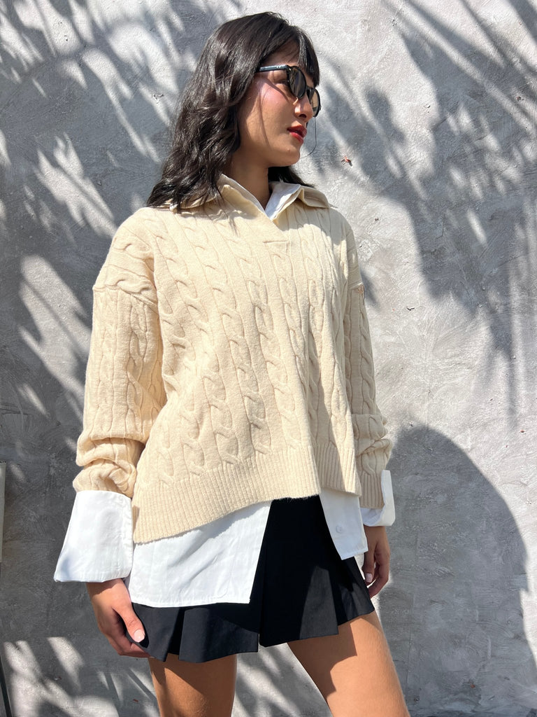 Beige Braided Pullover - Mii