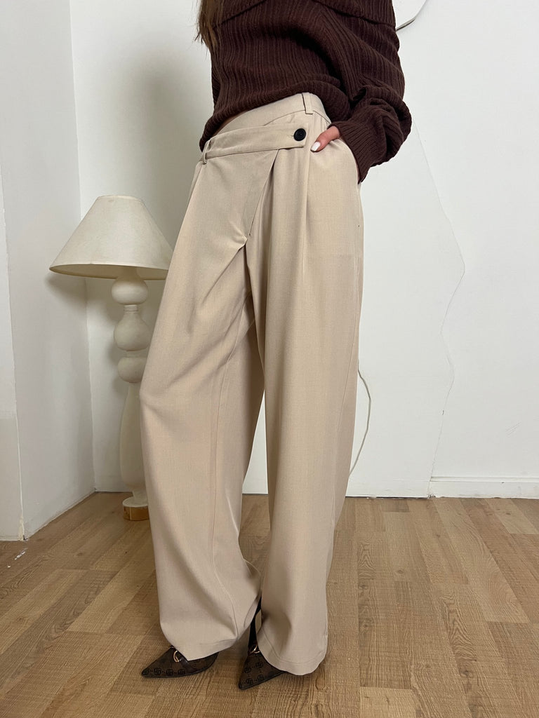 Beige CrissCross Waist Pants - Mii
