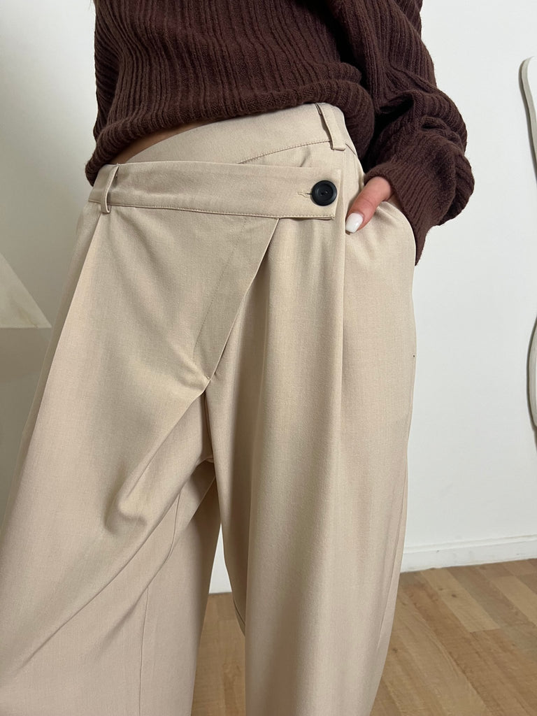 Beige CrissCross Waist Pants - Mii