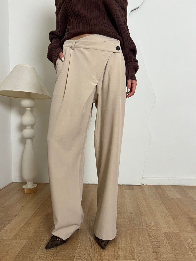 Beige CrissCross Waist Pants - Mii