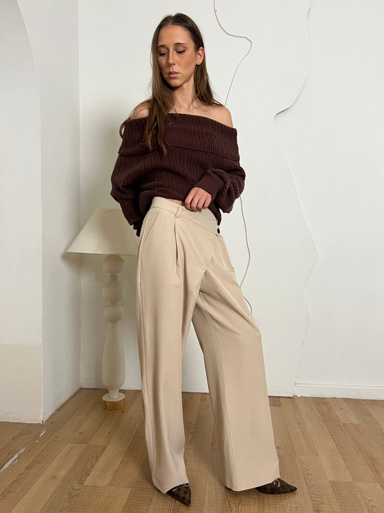 Beige CrissCross Waist Pants - Mii