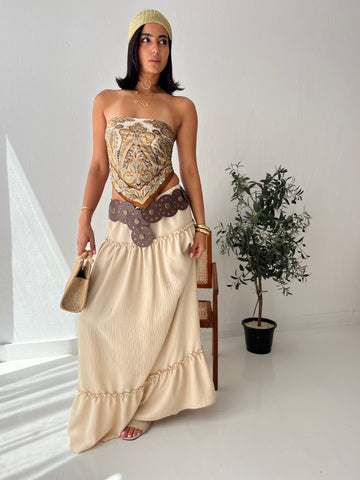 Beige Layered Boho Skirt - Mii