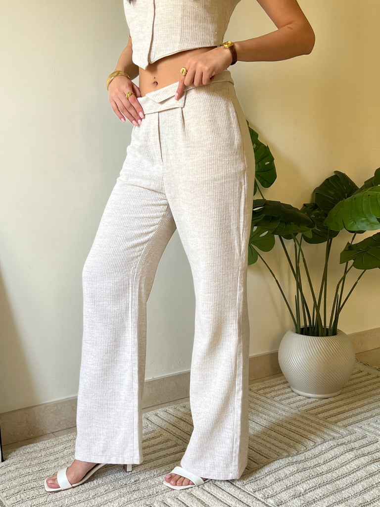 Beige Linen Cross Waisted Pants - Mii