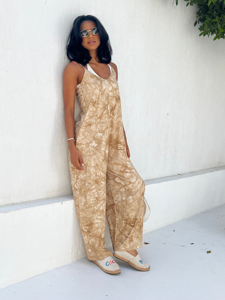 Beige Loose Floral Jumpsuit - Mii