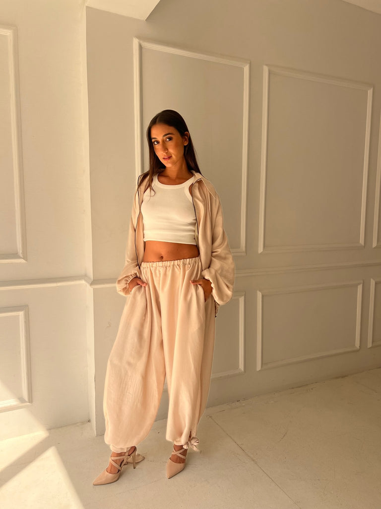 Beige Satin Balloon Jacket - Mii