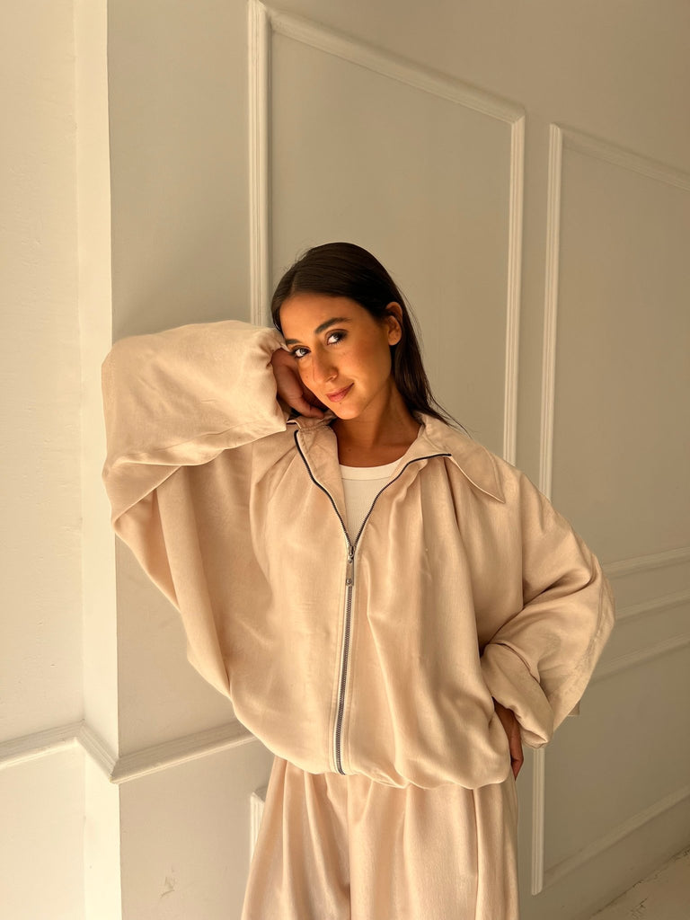 Beige Satin Balloon Jacket - Mii