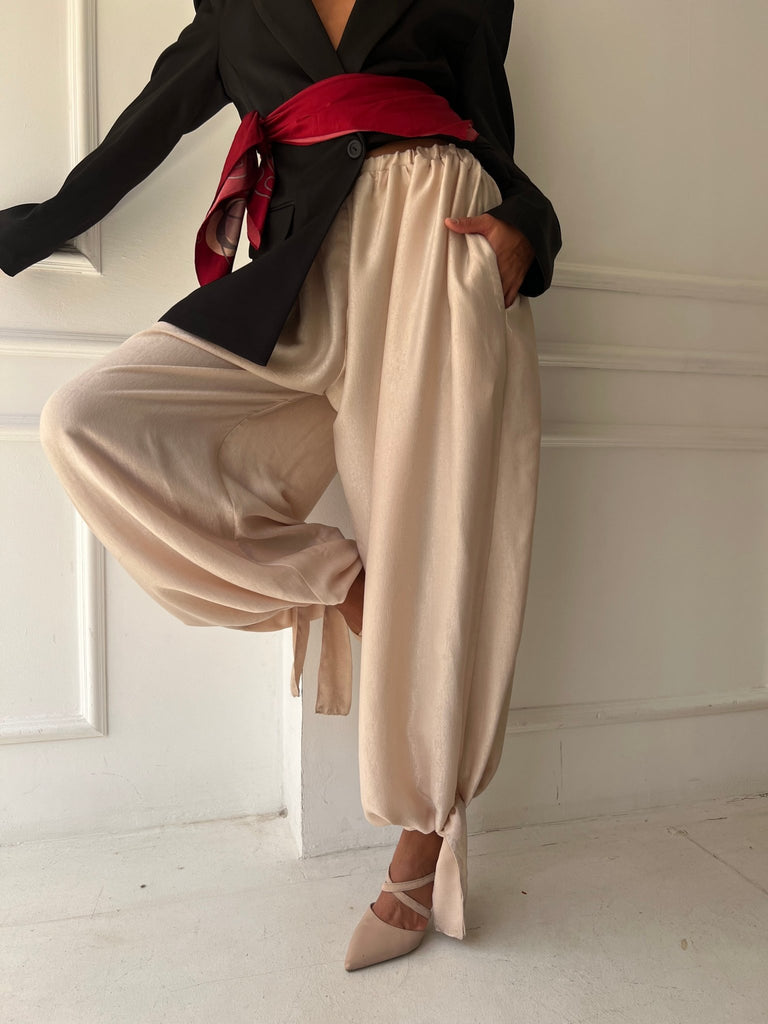 Beige Satin Balloon Pants - Mii