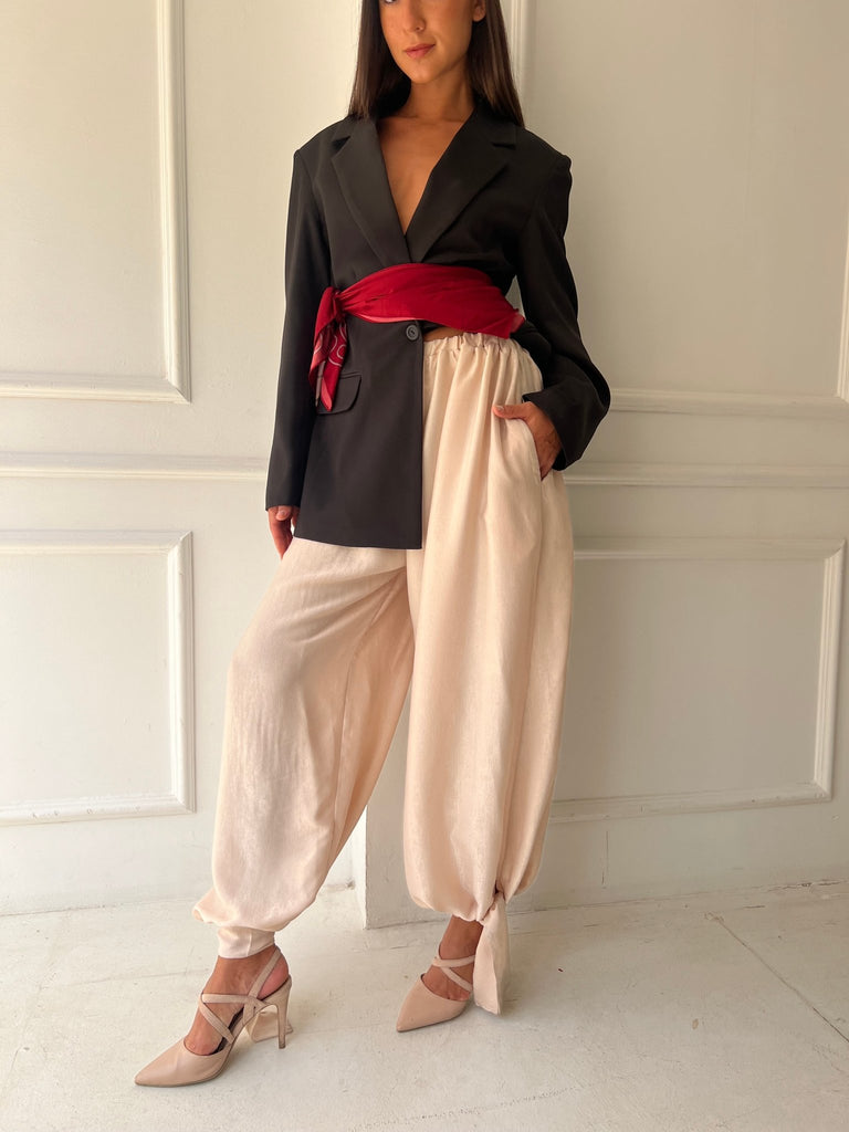 Beige Satin Balloon Pants - Mii