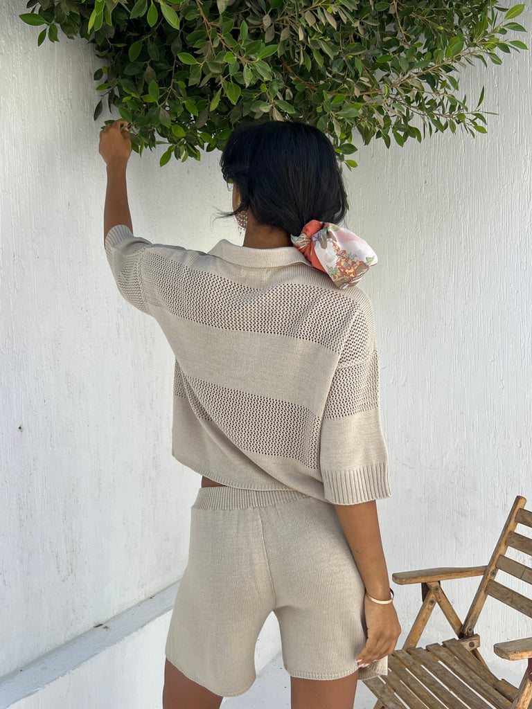 Beige Summer Knitted Short Set - Mii