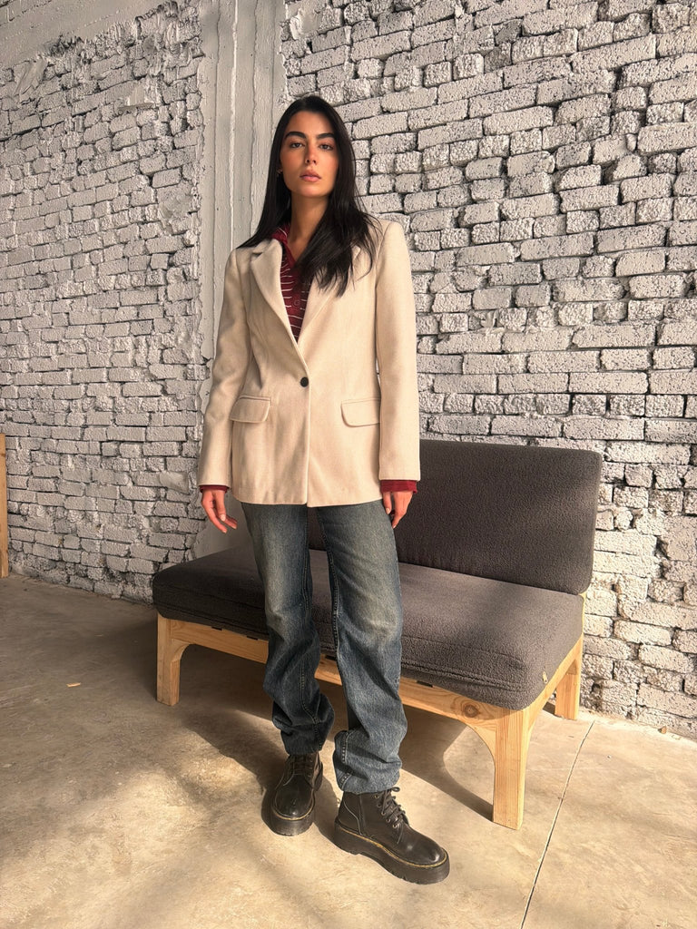 Beige Woven Fabric Blazer - Mii