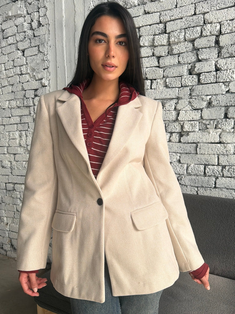 Beige Woven Fabric Blazer - Mii