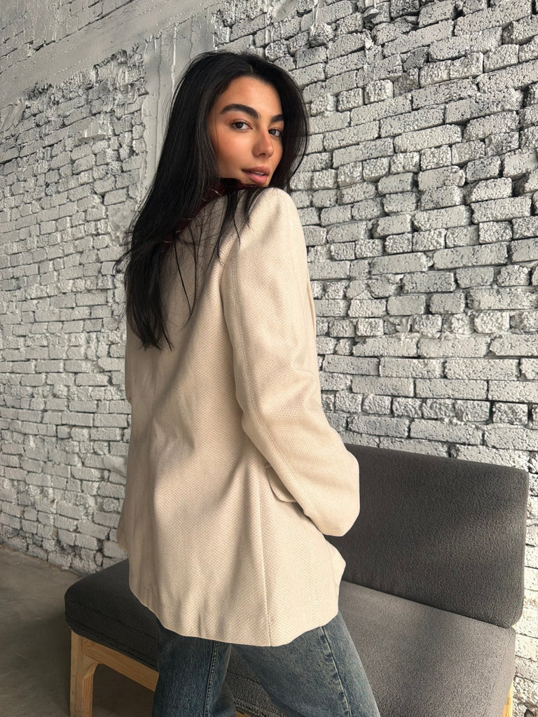 Beige Woven Fabric Blazer - Mii