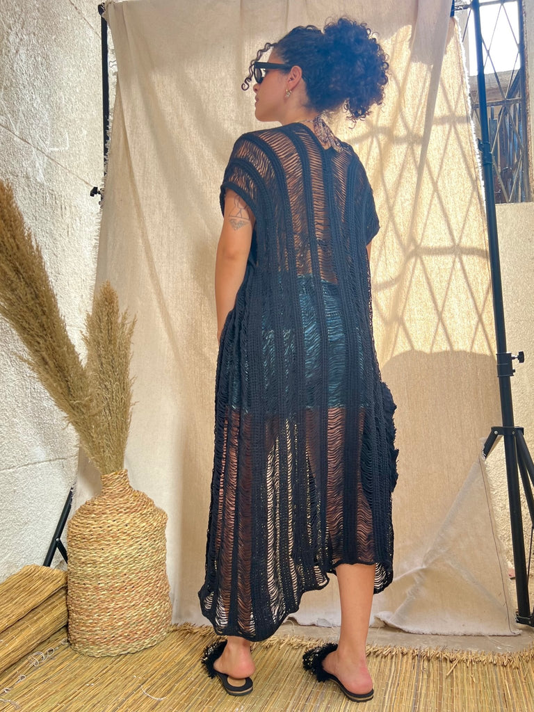 Black Beach Coverup Long Cardigan - Mii