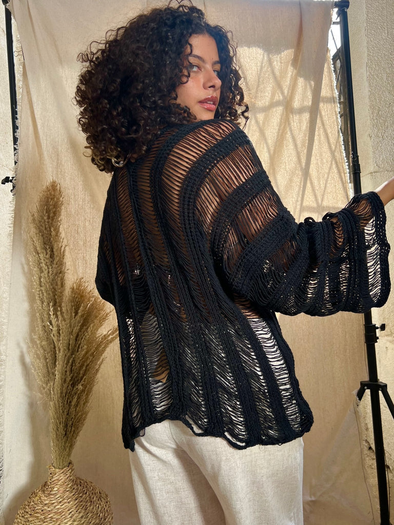 Black Beach Coverup Short Dress - Mii