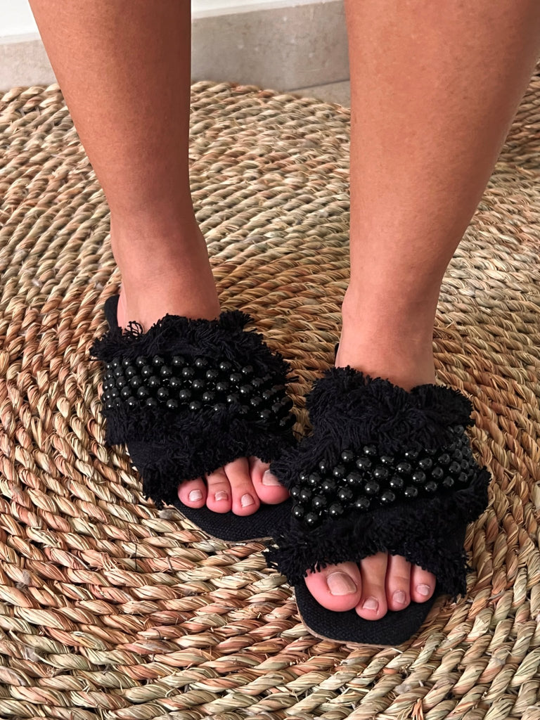 Black Beads & Diamonds Slippers - Mii