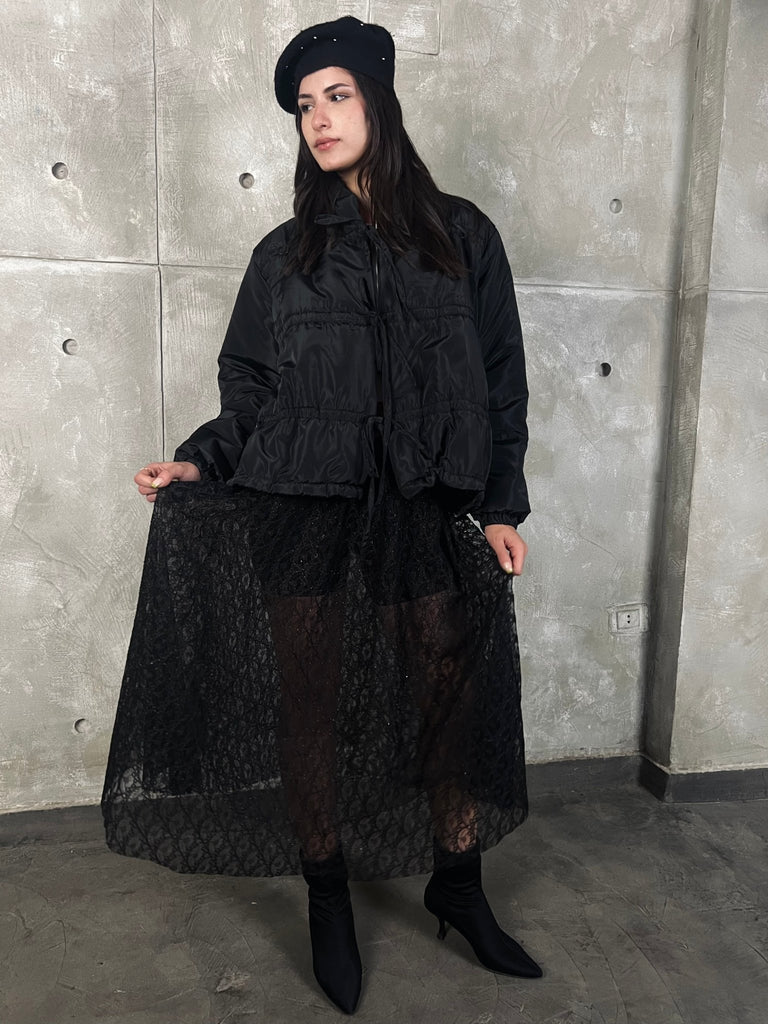 Black Bow Quilted Jacket - Mii