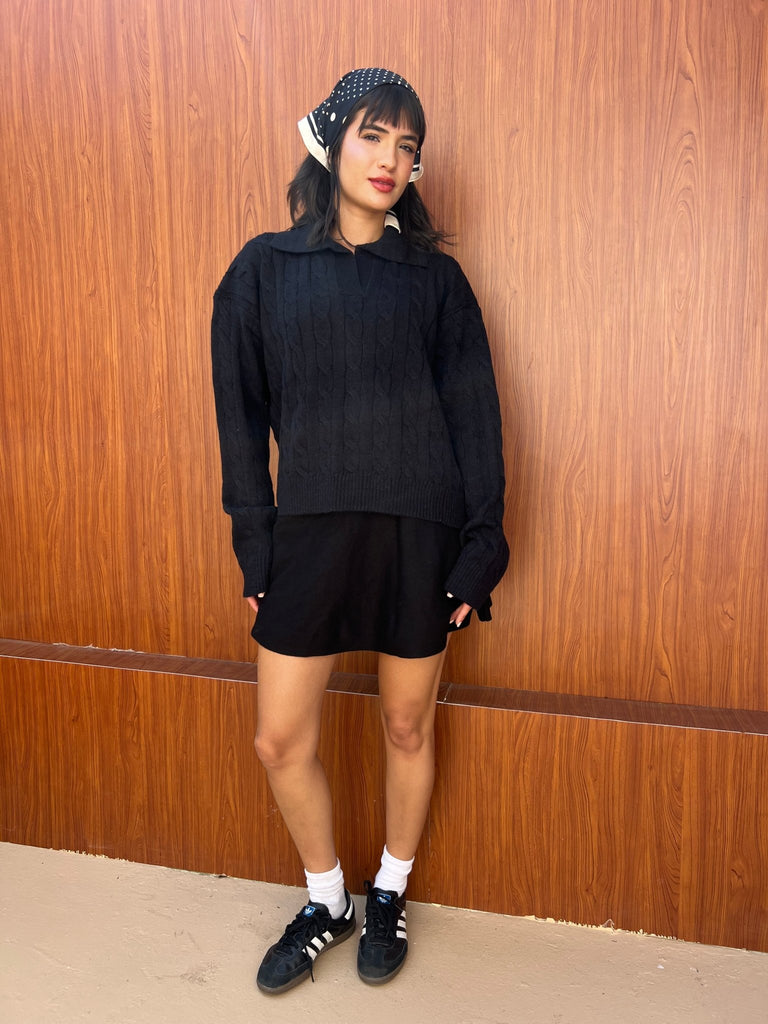 Black Braided Pullover - Mii