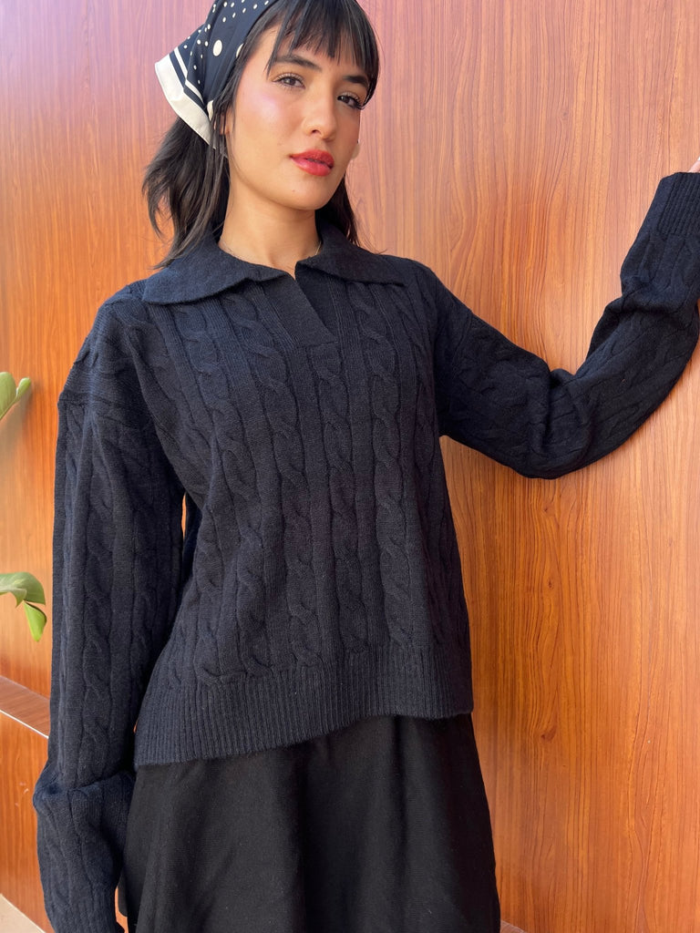 Black Braided Pullover - Mii