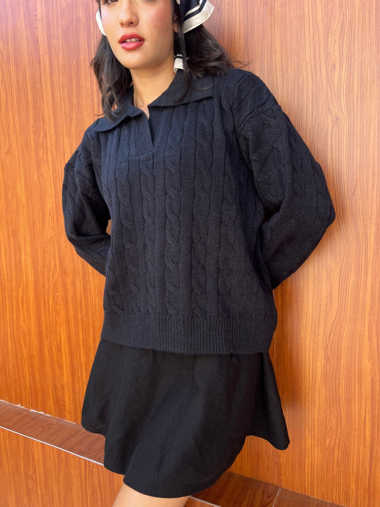 Black Braided Pullover - Mii
