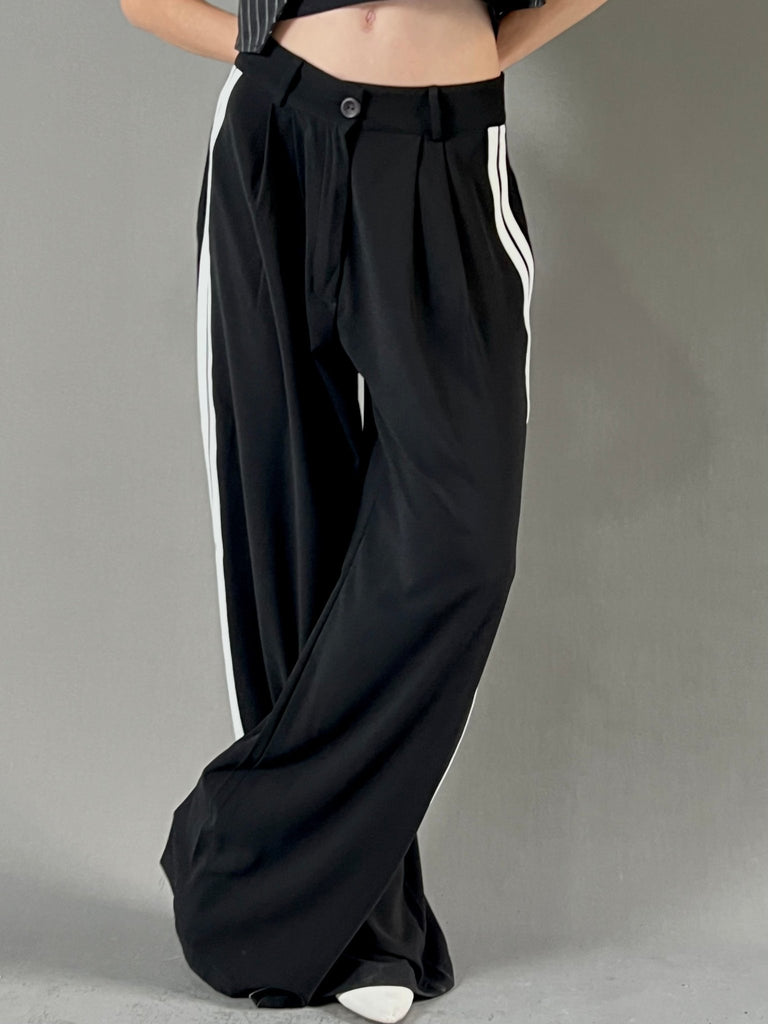Black Formal Side Striped Pants - Mii