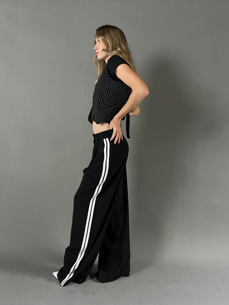 Black Formal Side Striped Pants - Mii