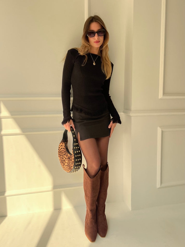 Black Fringe Pullover - Mii