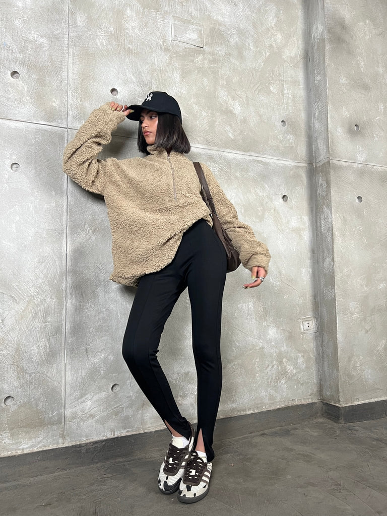 Black Front Split Leggings - Mii