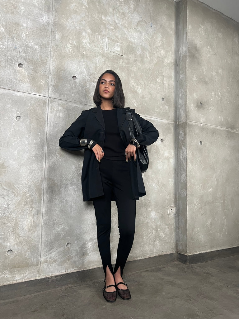 Black Front Split Leggings - Mii