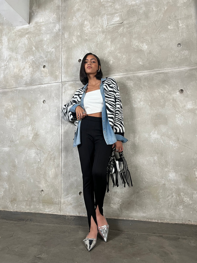 Black Front Split Leggings - Mii