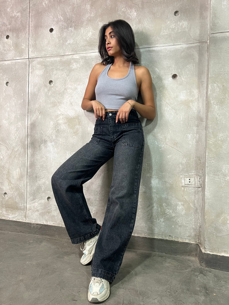 Black Front Square Pockets Jeans - Mii