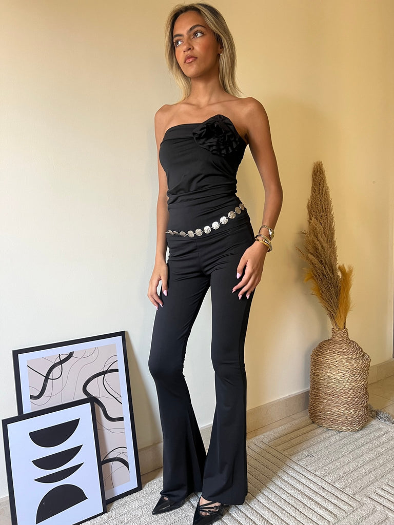 Black High Waisted Flared Pants - Mii