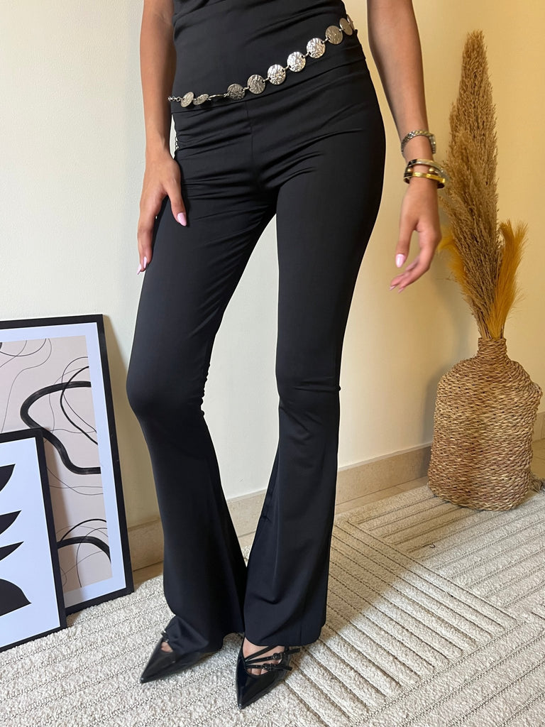 Black High Waisted Flared Pants - Mii