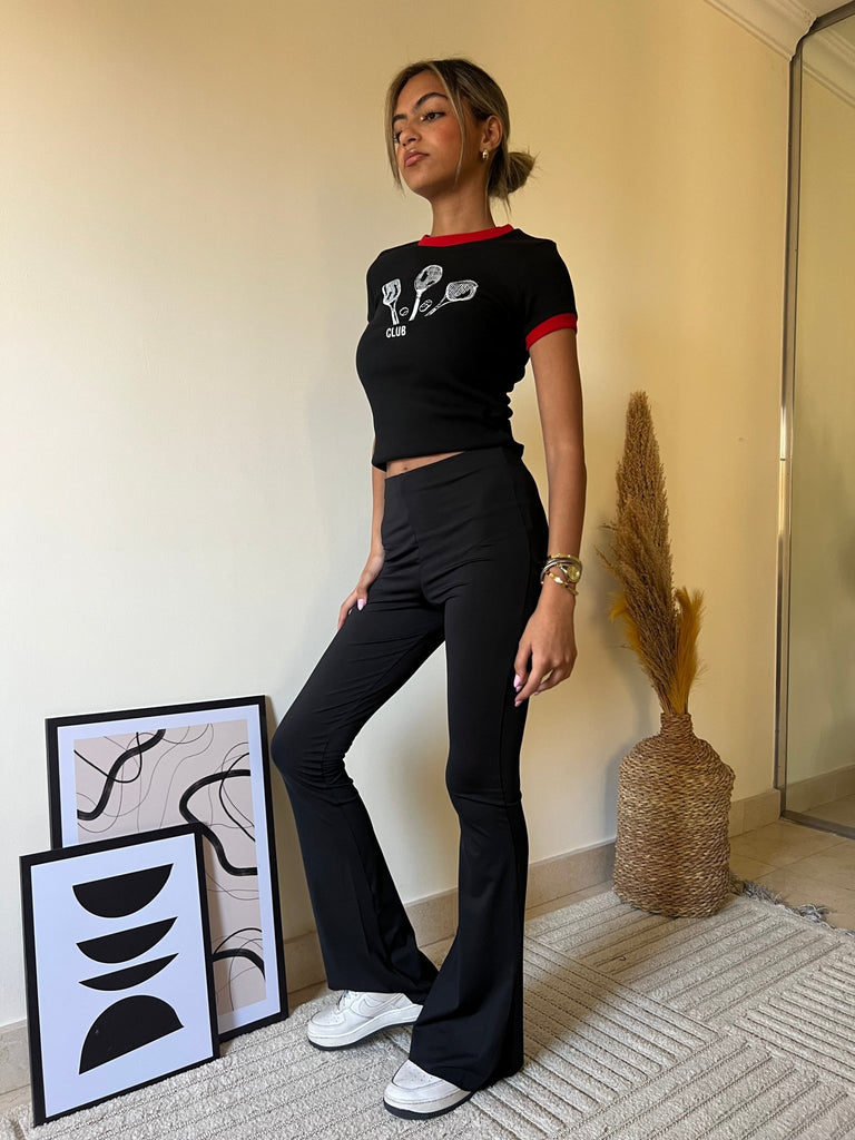 Black High Waisted Flared Pants - Mii