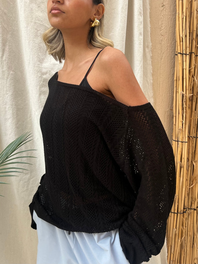 Black Hollow Out Blouse - Mii