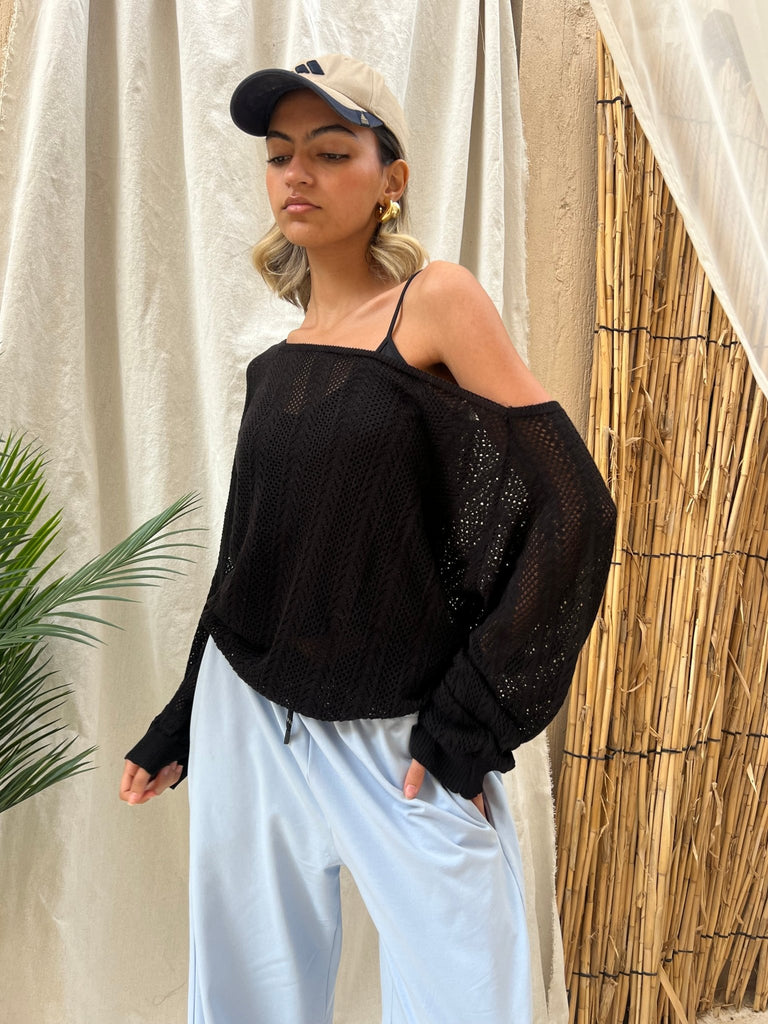 Black Hollow Out Blouse - Mii