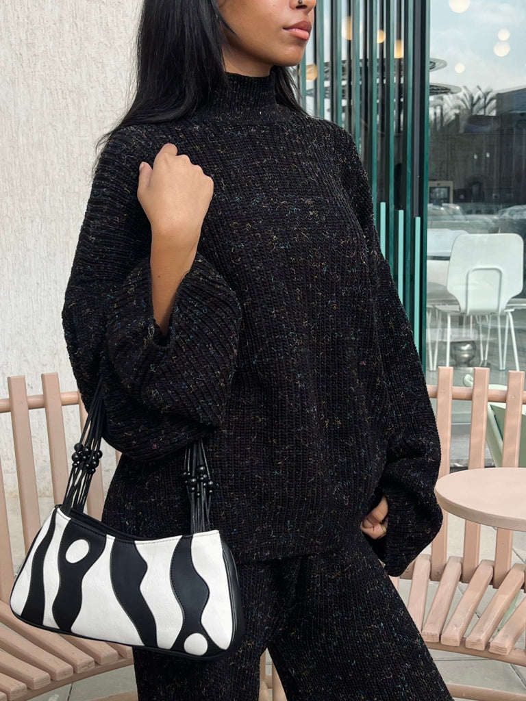 Black Knit Tweed Threads Cargo Set - Mii