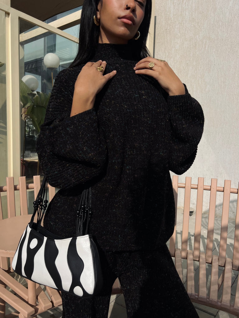 Black Knit Tweed Threads Cargo Set - Mii