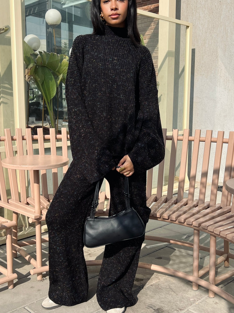 Black Knit Tweed Threads Cargo Set - Mii