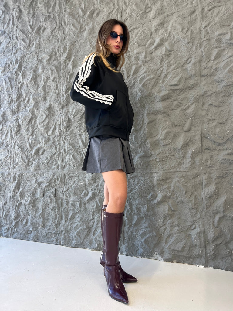 Black Lace Stripes Jacket - Mii