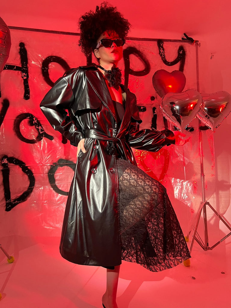 Black Leather Trench Coat - Mii