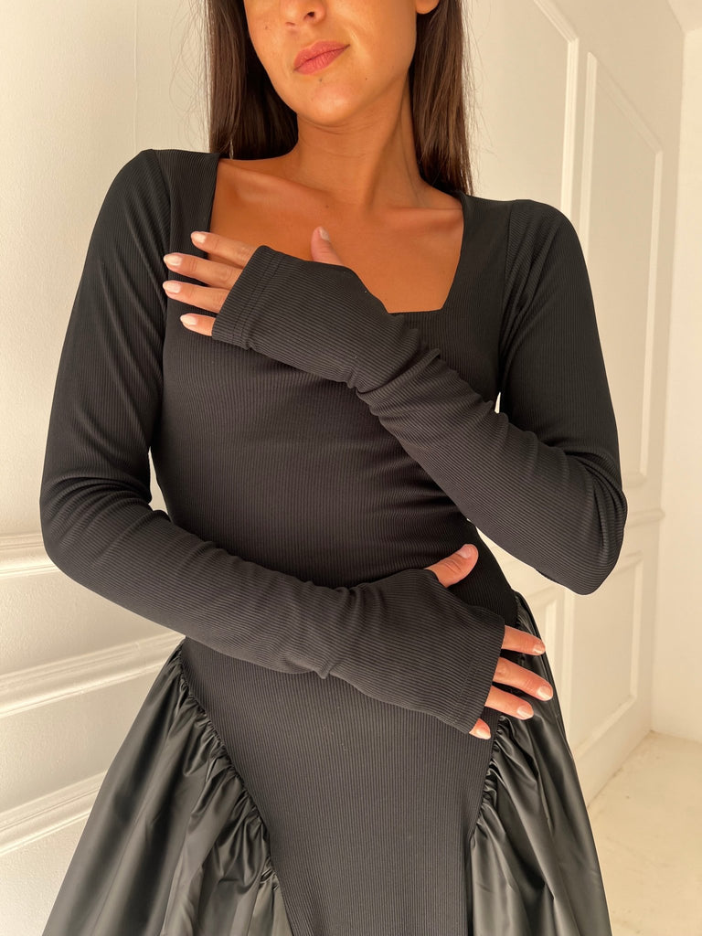 Black Matte Leather Ballerina Dress - Mii