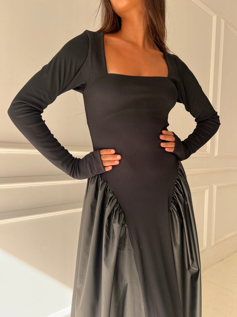 Black Matte Leather Ballerina Dress - Mii