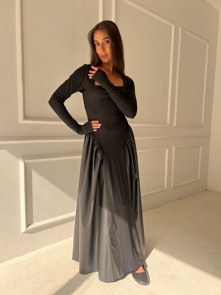 Black Matte Leather Ballerina Dress - Mii