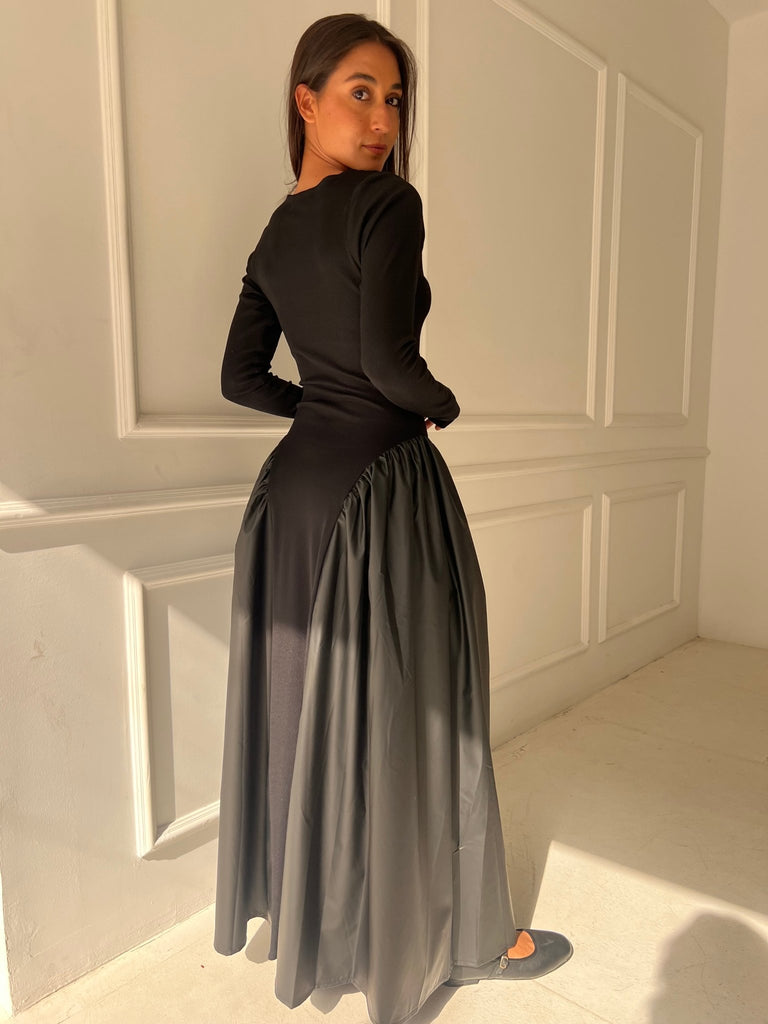 Black Matte Leather Ballerina Dress - Mii
