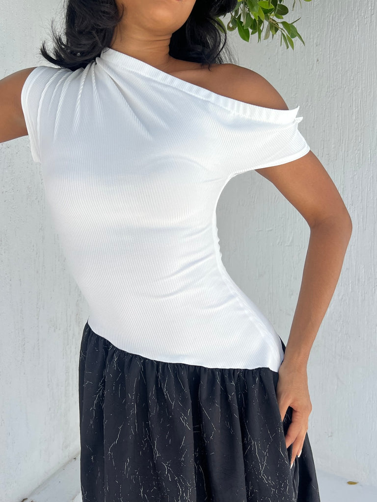 Black Off Shoulder Ballerina Dress - Mii