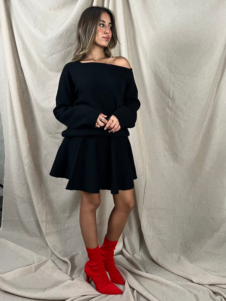 Black Off Shoulder Knit Set - Mii
