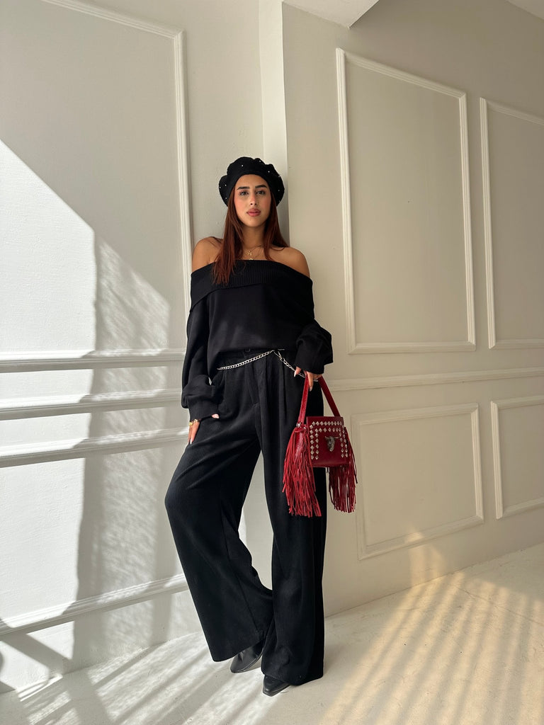 Black Off Shoulder Pullover - Mii