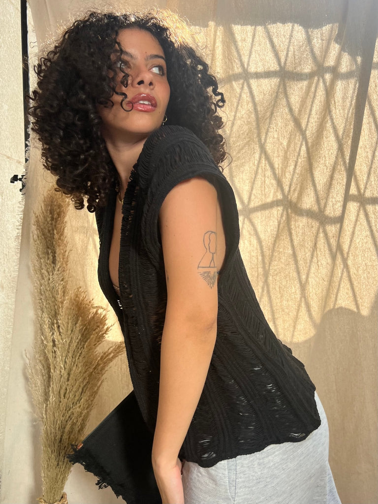 Black Opened Cardigan Beach Coverup - Mii